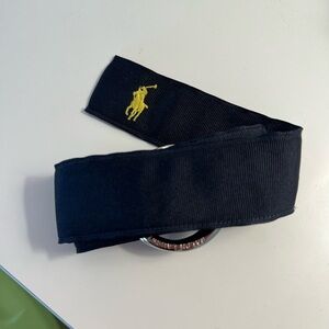 Polo Ralph Lauren Navy Blue Ribbon Belt with Yellow Horse Logo